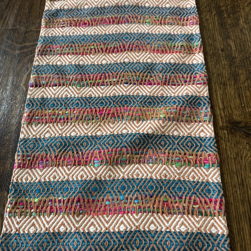 Woven Table Runner Textile with Pom Poms Folk-art 106